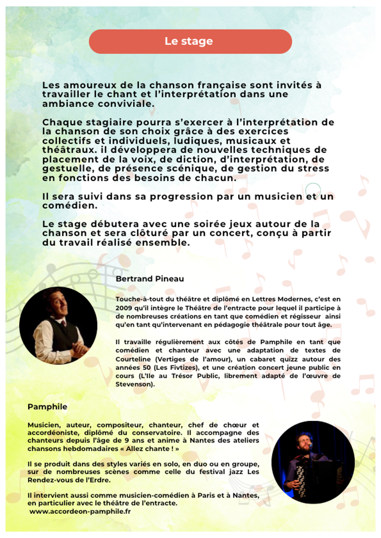 2 stage chansons et interprétation Bertrand